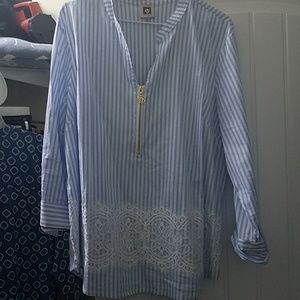 Anne Klein blue and white striped top